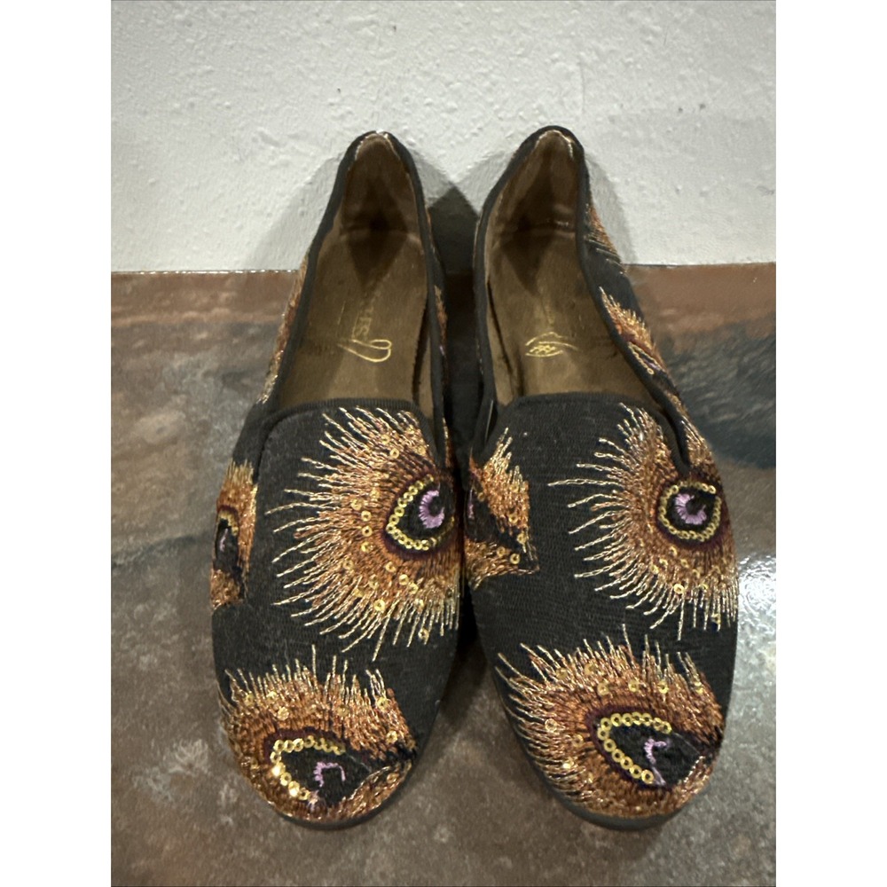 NWB Aerosoles Betunia Peacock Embroidered Sequin Loafers Womens 7 Black
